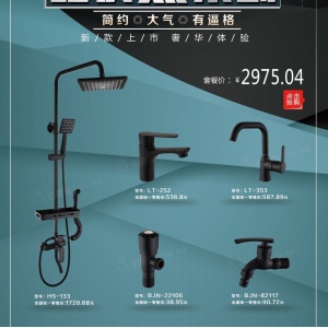 伯爵鸟黑色烤漆花洒黄铜手持花洒带喷枪置物架